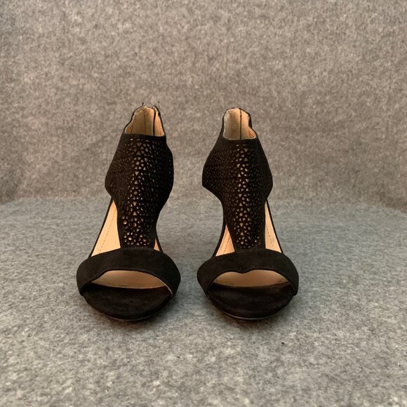 BCBGeneration Kadia Women’s Black Leather Heel Back Zipper Lattice Cage Shoes - Picture 6 of 12